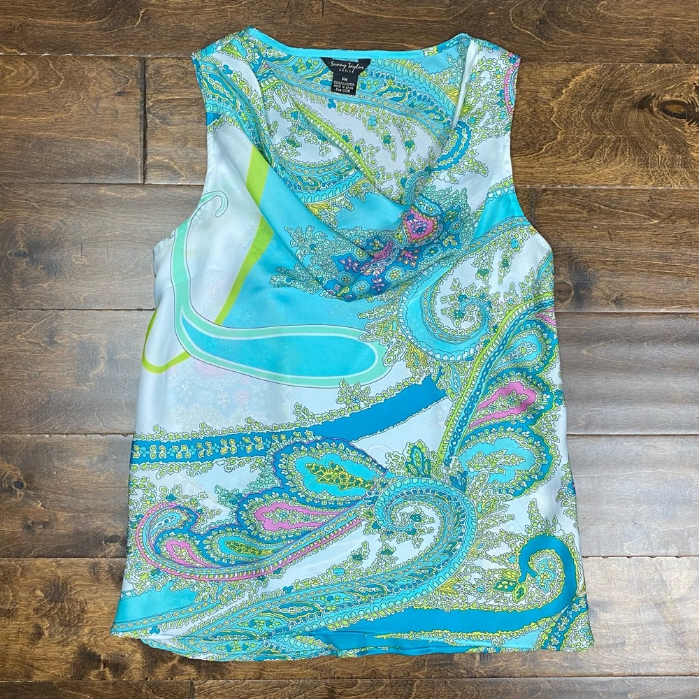 Sunny Taylor Petite Paisley Cowl Neck Sleeveless Top Sz M